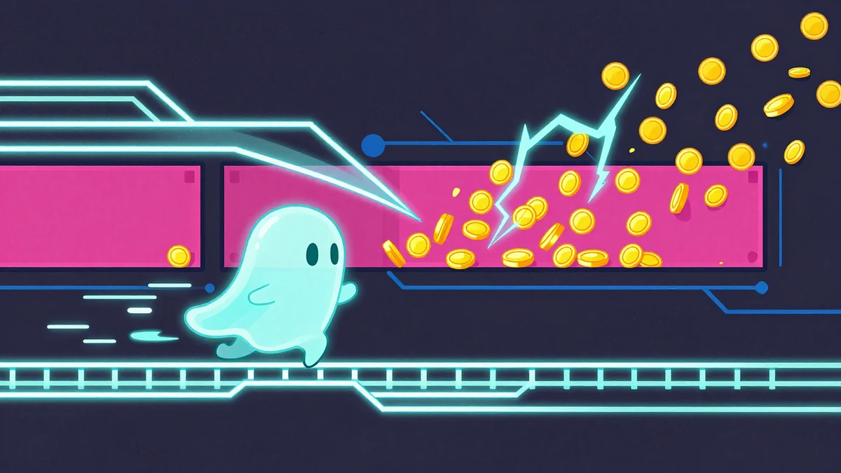 Hollow Run cover 16:9 without title: the cyan ghost, the magenta wall and the coins